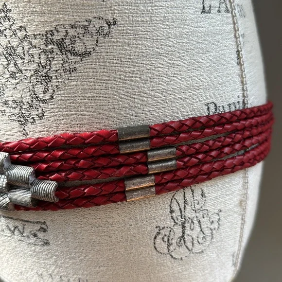 Vintage Chico’s red braided leather silver beads hook western boho belt Chicos Vintage Studded Genuine Leather Boho Concho Belt Size  main image 4